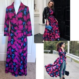 Banana Republic Long Maxi Floral Button up Shirt Dress Sz 2 Tall